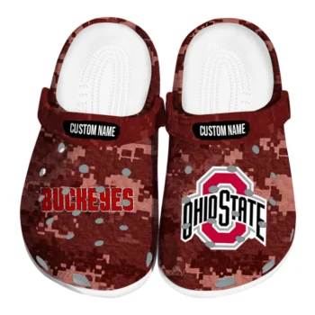 Ohio State Buckeyes Clogs - Personalized Digital Camo Scarlet
