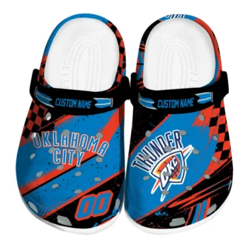 Oklahoma City Thunder Clogs - Personalized Checkered Streaks Blue Black