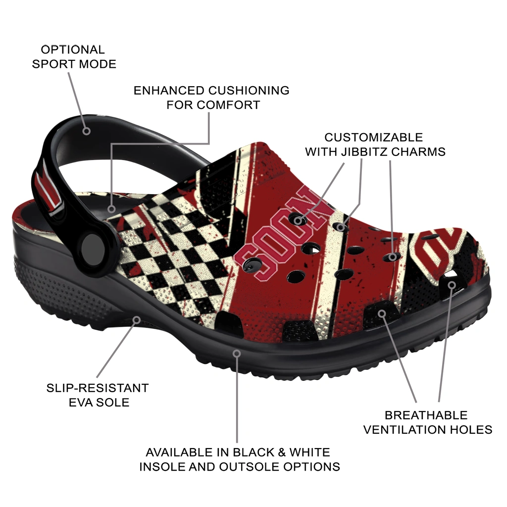 Oklahoma Sooners Clogs - Customized Circuit Geometry Crimson Black 5