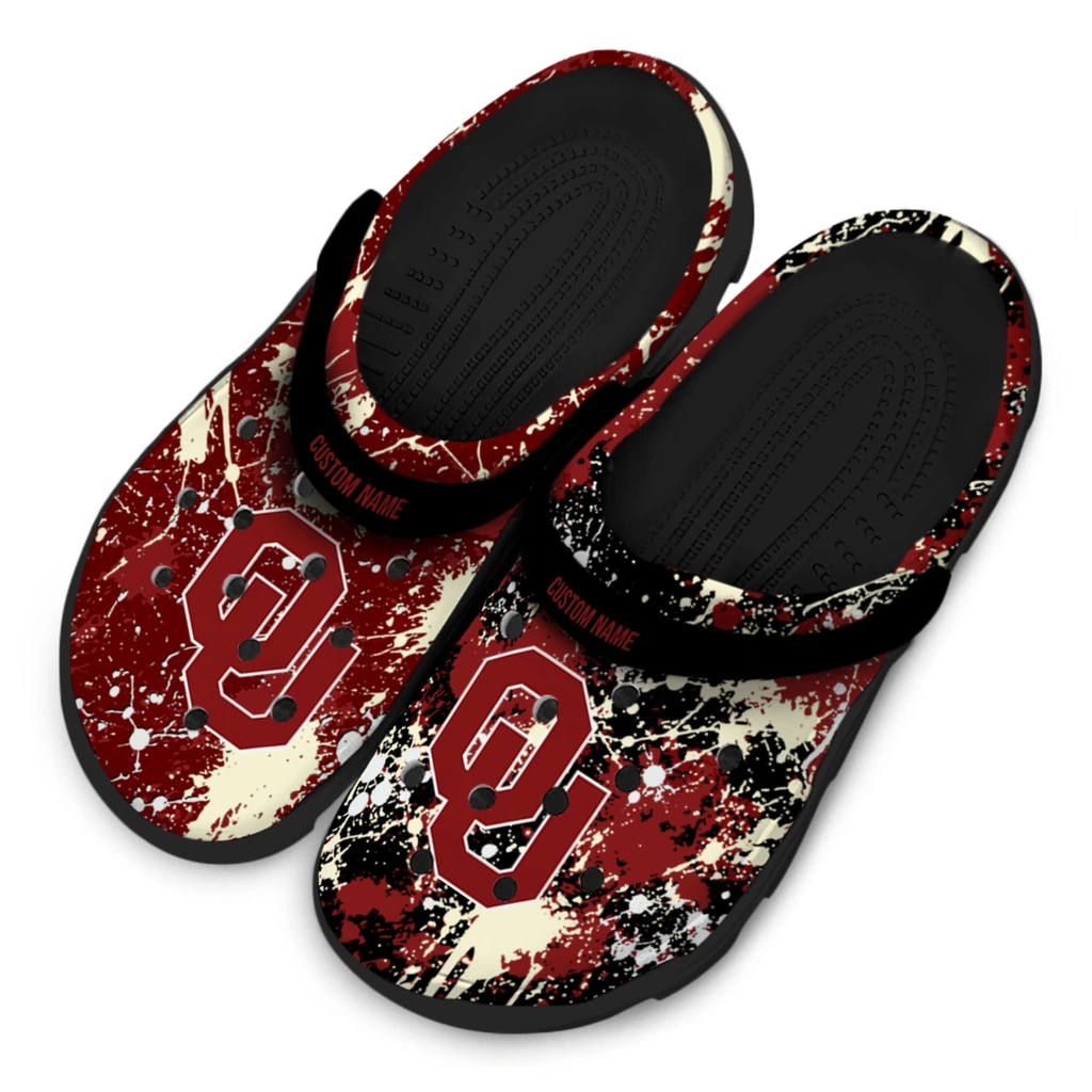 oklahoma-sooners-clog-personalized-splatter-splash-crimson-black-latest-model.webp