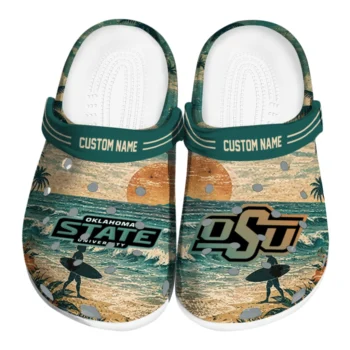 Oklahoma State Cowboys Clogs - Customized Wave Scene Fir Green