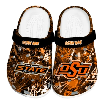 Oklahoma State Cowboys Clogs - Personalized Graffiti Burst Orange Black