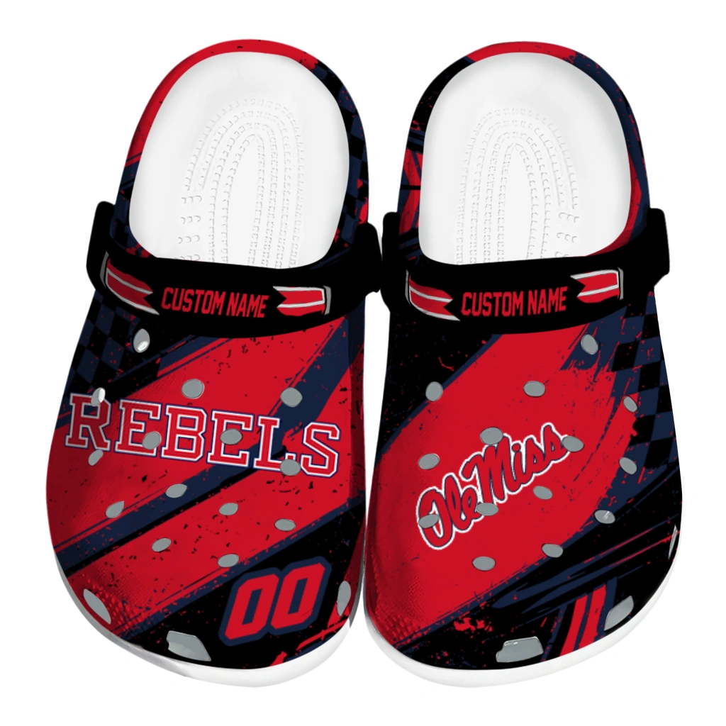 Ole Miss Rebels Clogs - Customized Checkered Streaks Red Black 1 ole miss rebels clog personalized checkered streaks red black best selling