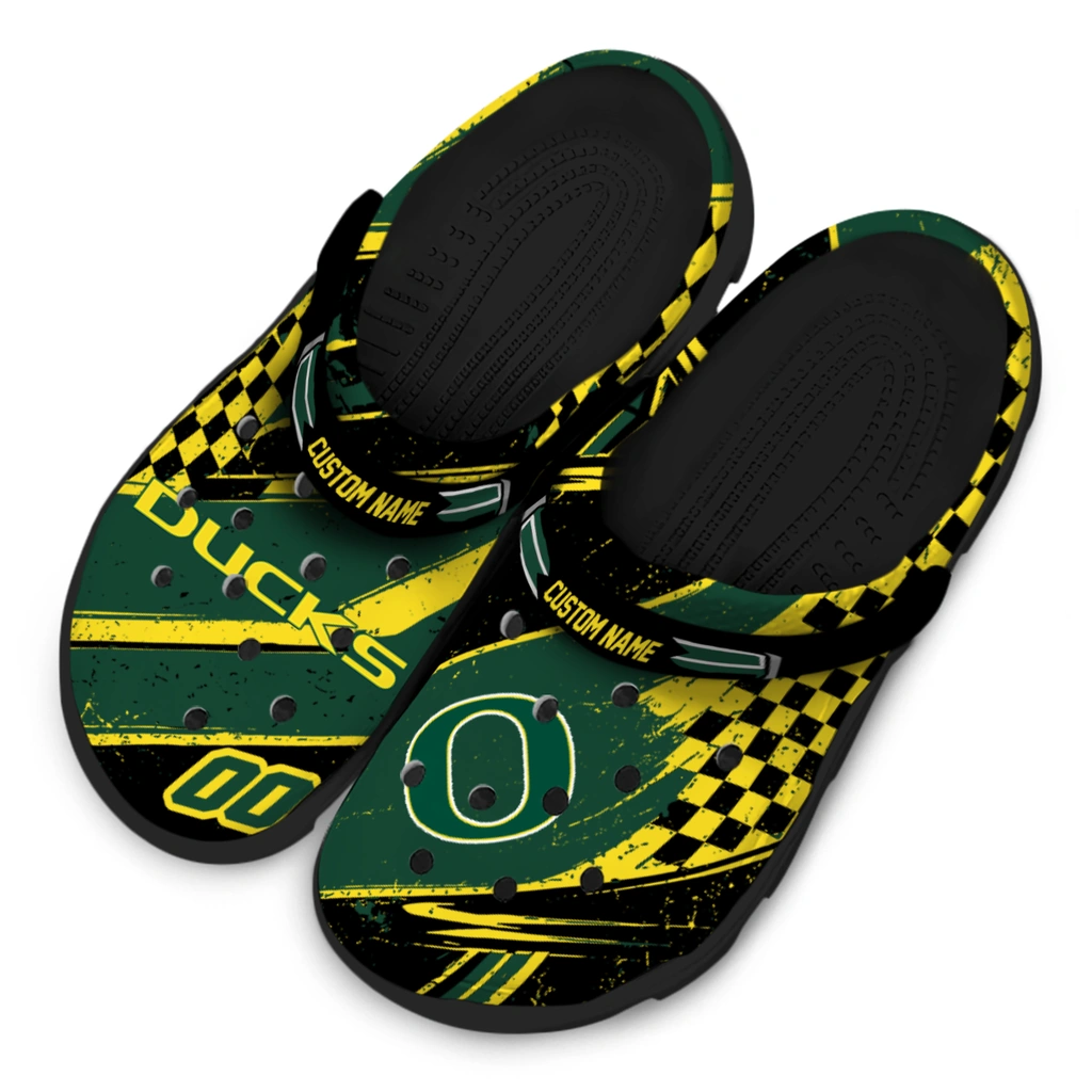 oregon-ducks-clog-customized-checkered-streaks-green-black-latest-model.webp