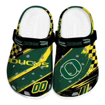 Oregon Ducks Clogs - Customized Checkered Streaks Green Black