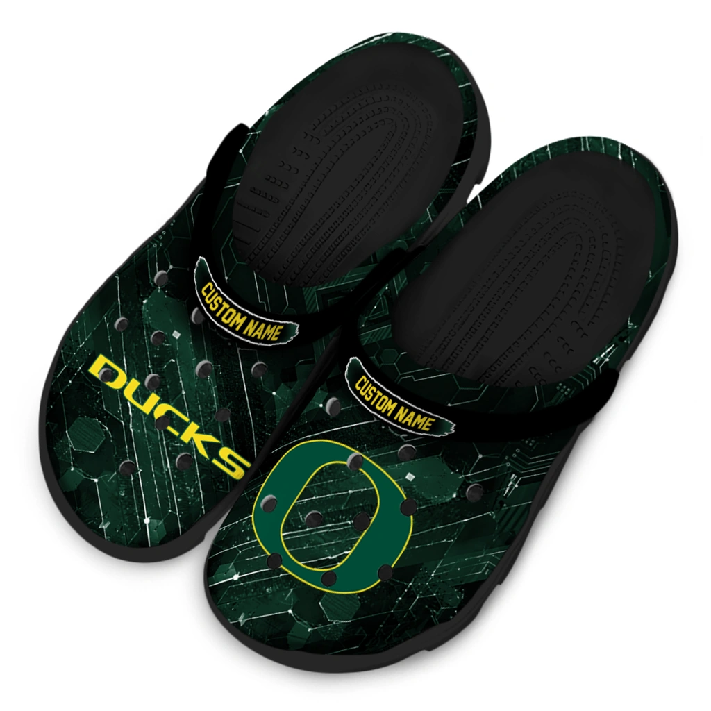 oregon-ducks-clog-personalized-circuit-geometry-green-black-latest-model.webp