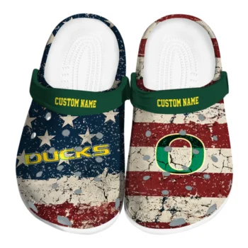 Oregon Ducks Clogs - Personalized Distressed Stripes Green Red Blue