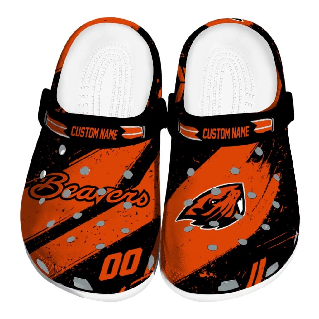 Oregon State Beavers Clogs - Personalized Checkered Streaks Orange Black 1 oregon state beavers clog custom checkered streaks orange black best selling