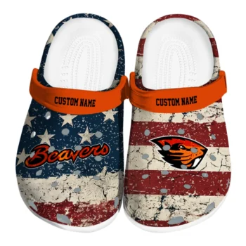 Oregon State Beavers Clogs - Custom Distressed Stripes Orange Red Blue