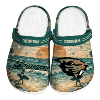 Oregon State Beavers Clogs - Customized Wave Scene Fir Green
