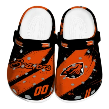 Oregon State Beavers Clogs - Personalized Checkered Streaks Orange Black