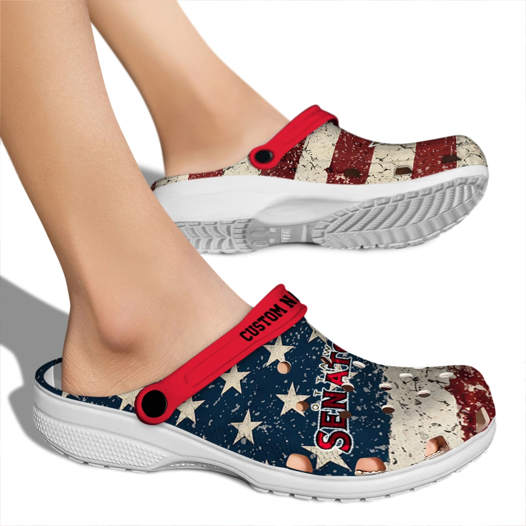 ottawa-senators-clog-custom-distressed-stripes-red-blue-fashion-forward.webp