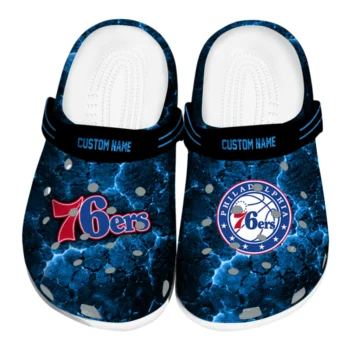 Philadelphia 76ers Clogs - Custom Cracked Energy Blue Black