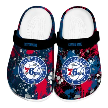 Philadelphia 76ers Clogs - Custom Splatter Splash Blue Black