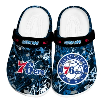 Philadelphia 76ers Clogs - Customized Graffiti Burst Blue Black