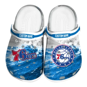 Philadelphia 76ers Clogs - Customized Wave Swirl Blue White