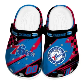 Philadelphia 76ers Clogs - Personalized Circuit Geometry Blue Black