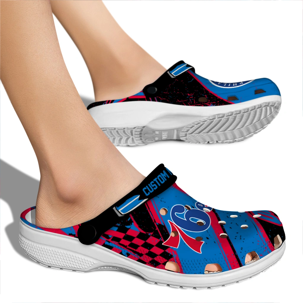 Philadelphia 76ers Clogs - Customized Checkered Streaks Blue Black 2