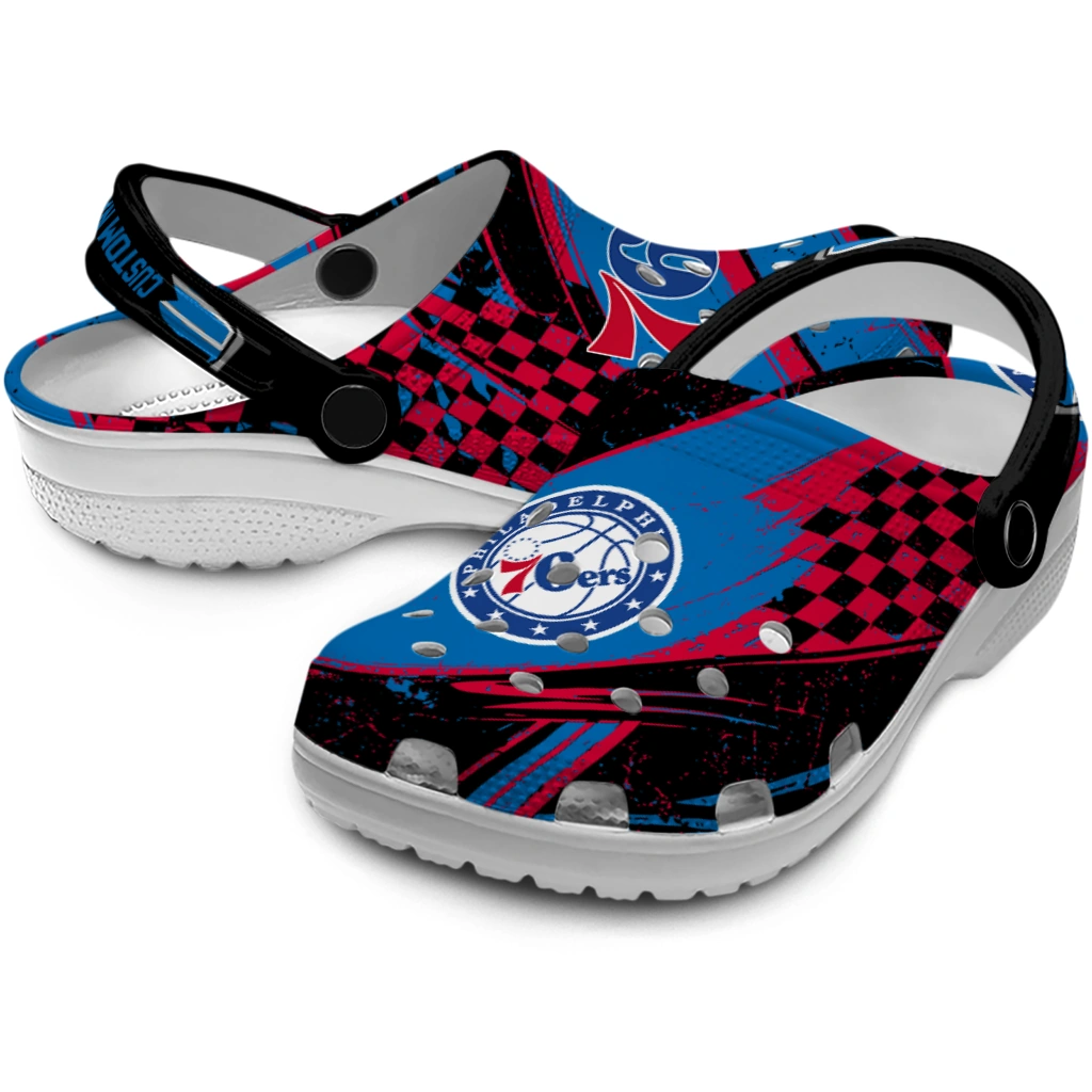 Philadelphia 76ers Clogs - Personalized Circuit Geometry Blue Black 3