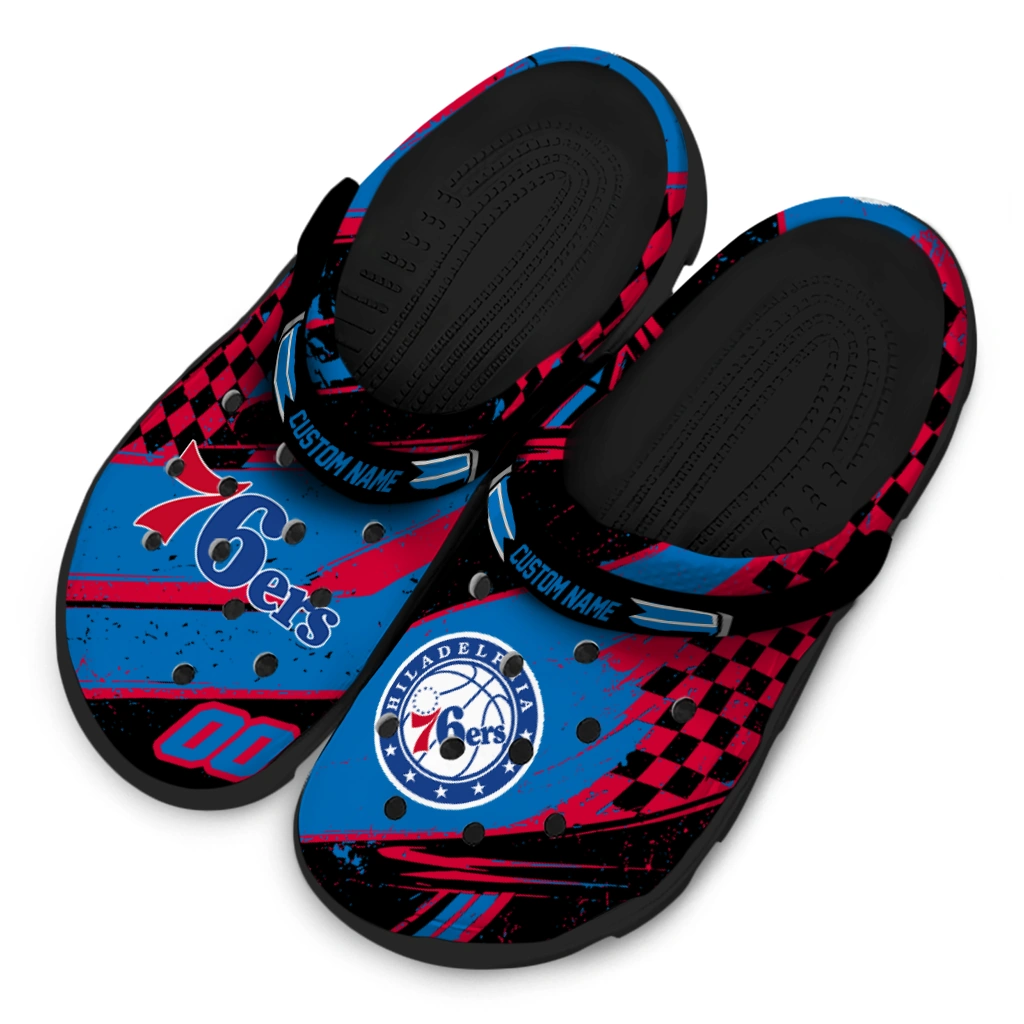 Philadelphia 76ers Clogs - Personalized Circuit Geometry Blue Black 4
