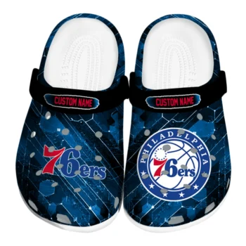 Philadelphia 76ers Clogs - Personalized Circuit Geometry Blue Black