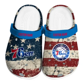 Philadelphia 76ers Clogs - Personalized Distressed Stripes Blue Red Blue