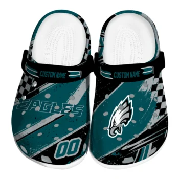 Philadelphia Eagles Clogs - Personalized Checkered Streaks Green Black