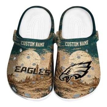 Philadelphia Eagles Clogs - Custom Cracked Landscape Fir Green Beige