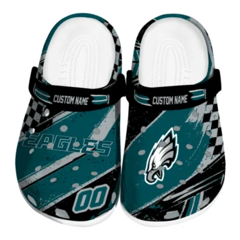 Philadelphia Eagles Clogs - Personalized Checkered Streaks Green Black