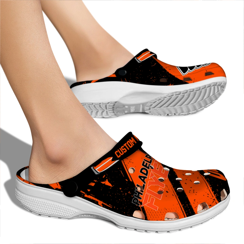 Philadelphia Flyers Clogs - Custom Checkered Streaks Orange Black 2
