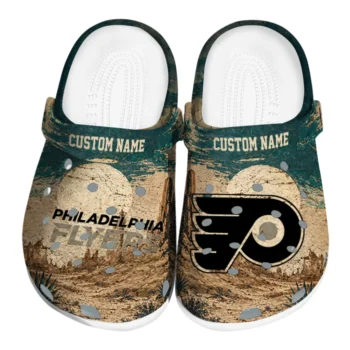 Philadelphia Flyers Clogs - Customized Cracked Landscape Fir Green Beige