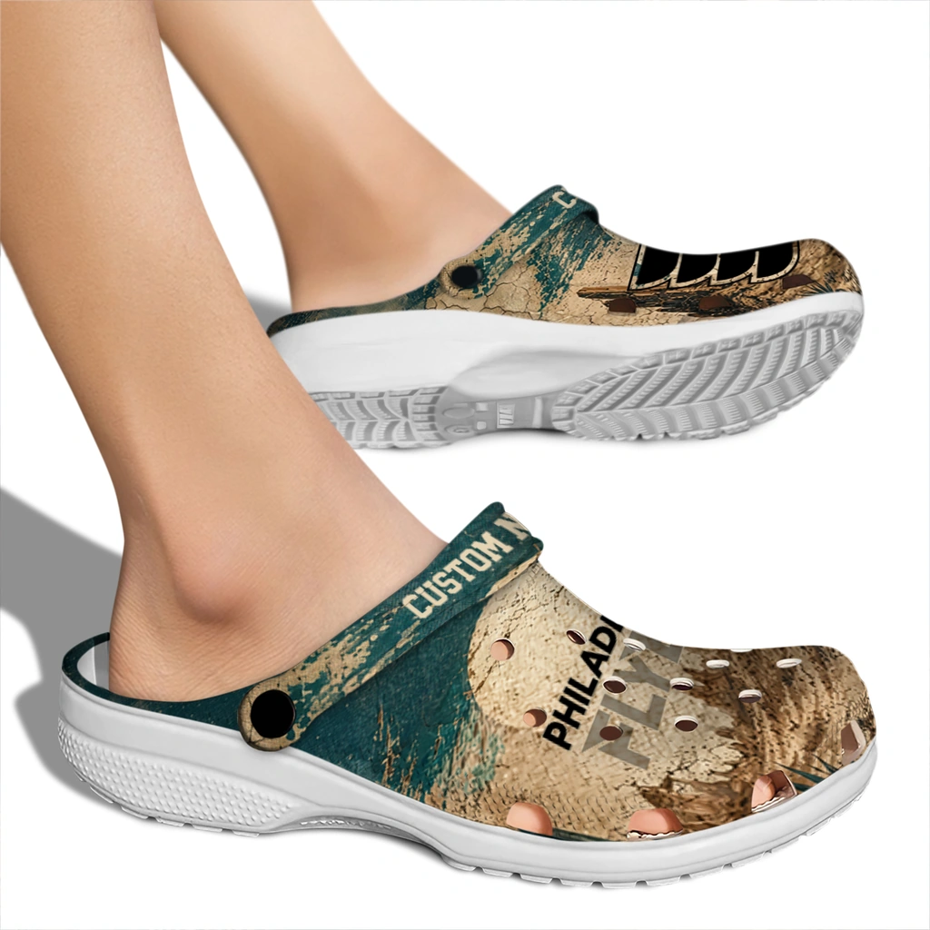 philadelphia-flyers-clog-customized-cracked-landscape-fir-green-beige-fashion-forward.webp