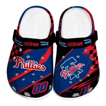 Philadelphia Phillies Clogs - Custom Checkered Streaks Blue Black