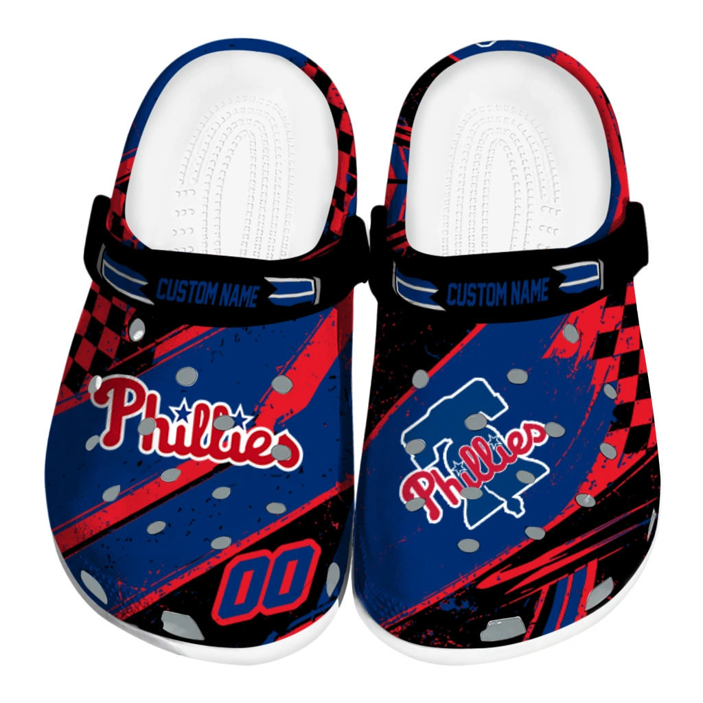 Philadelphia Phillies Clogs - Customized Circuit Geometry Blue Black 1 philadelphia phillies clog customized checkered streaks blue black best selling 2