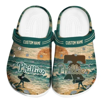 Philadelphia Phillies Clogs - Personalized Wave Scene Fir Green