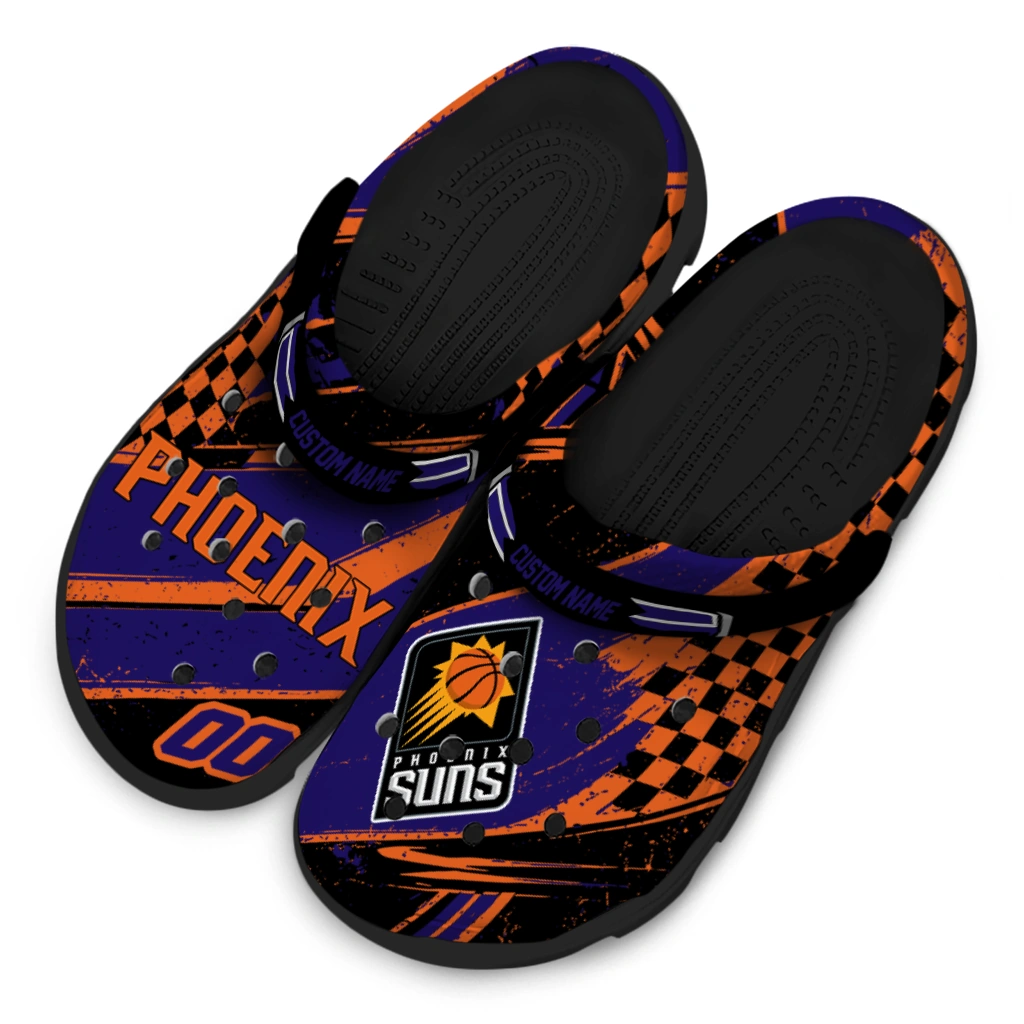 Phoenix Suns Clogs - Personalized Checkered Streaks Purple Black 4