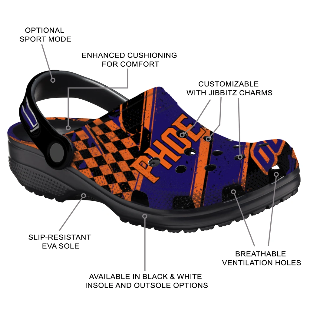 Phoenix Suns Clogs - Personalized Checkered Streaks Purple Black 5