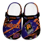 Phoenix Suns Clogs - Personalized Checkered Streaks Purple Black 1 phoenix-suns-clog-personalized-checkered-streaks-purple-black-best-selling.webp
