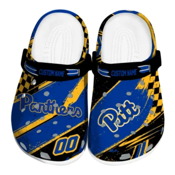 Pittsburgh Panthers Clogs - Personalized Checkered Streaks Royal Blue Black