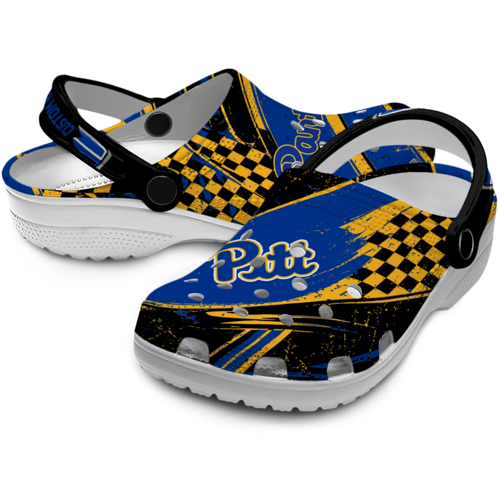 Pittsburgh Panthers Clogs - Personalized Checkered Streaks Royal Blue Black 3