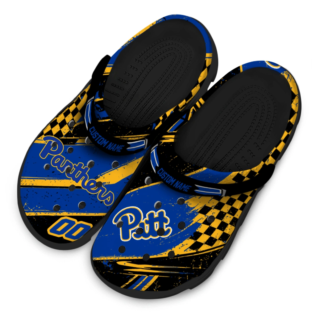 Pittsburgh Panthers Clogs - Personalized Checkered Streaks Royal Blue Black 4