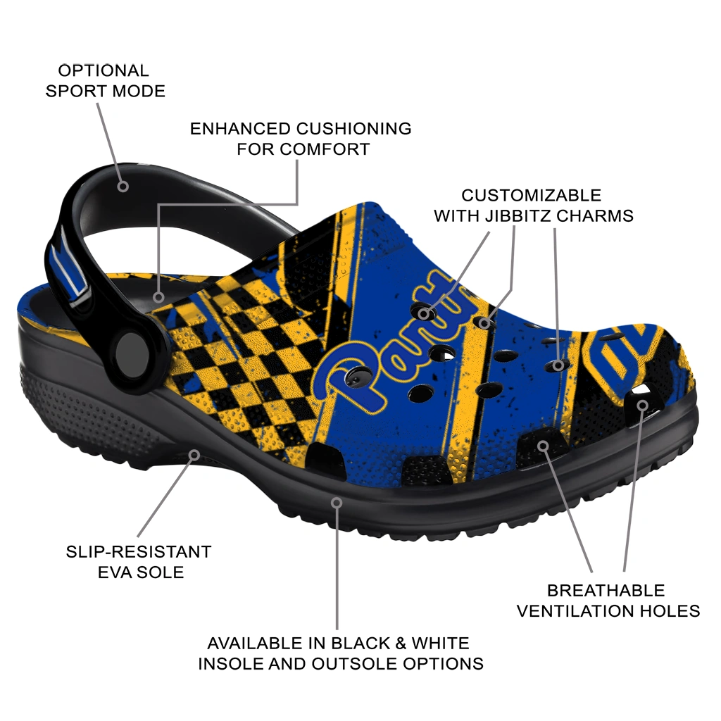 Pittsburgh Panthers Clogs - Personalized Checkered Streaks Royal Blue Black 5