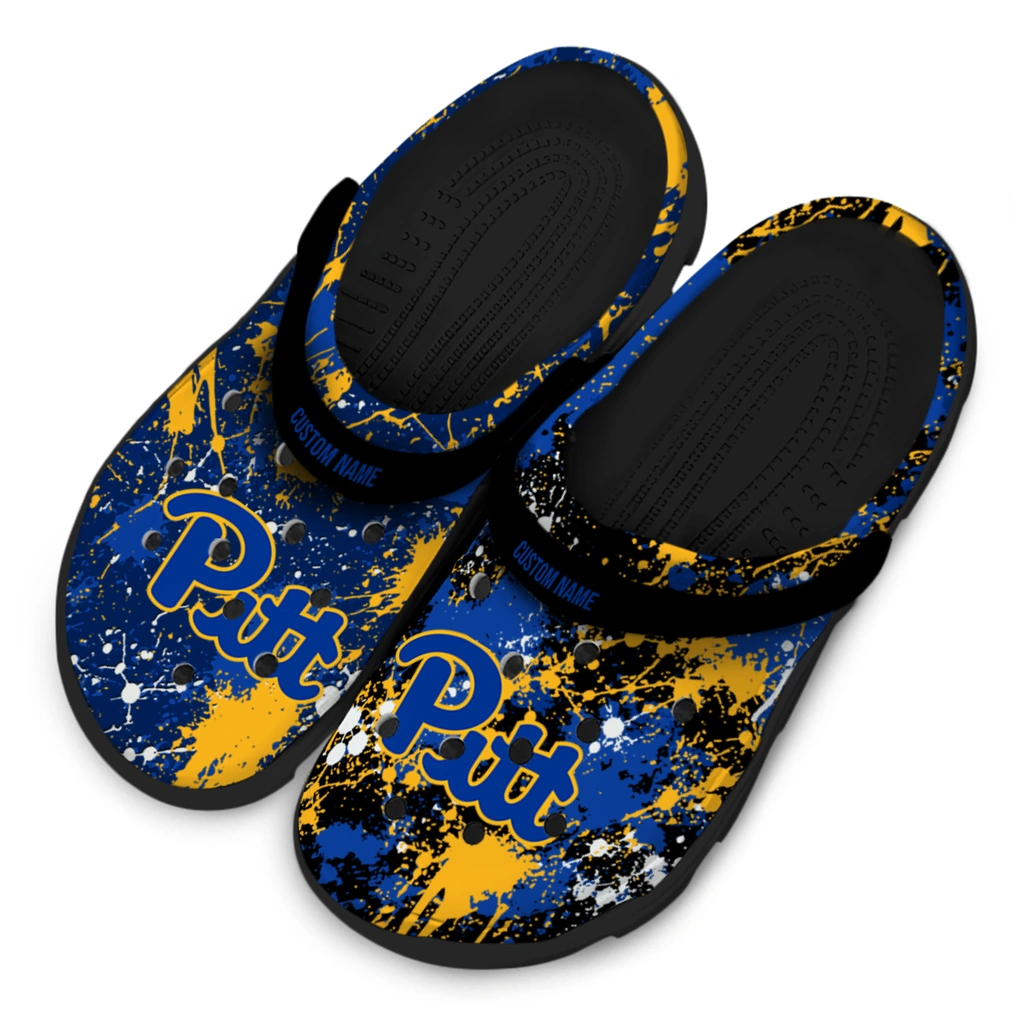 pittsburgh-panthers-clog-customized-splatter-splash-royal-blue-black-latest-model.webp