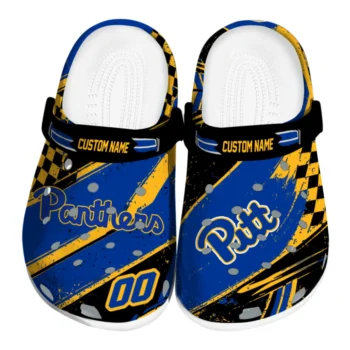 Pittsburgh Panthers Clogs - Personalized Checkered Streaks Royal Blue Black