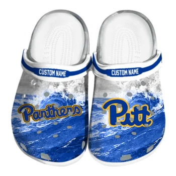 Pittsburgh Panthers Clogs - Personalized Wave Swirl Royal Blue White