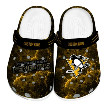 Pittsburgh Penguins Clogs - Custom Cracked Energy Yellow Black