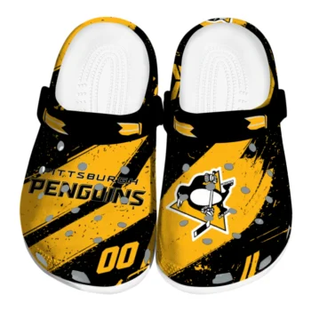 Pittsburgh Penguins Clogs - Customized Checkered Streaks Yellow Black