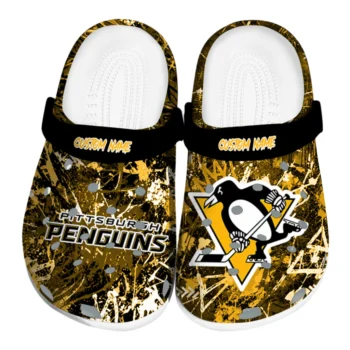 Pittsburgh Penguins Clogs - Customized Graffiti Burst Yellow Black