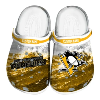 Pittsburgh Penguins Clogs - Customized Wave Swirl Yellow White