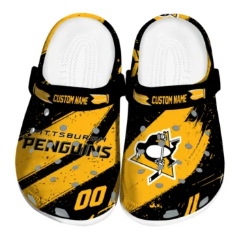 Pittsburgh Penguins Clogs - Customized Checkered Streaks Yellow Black
